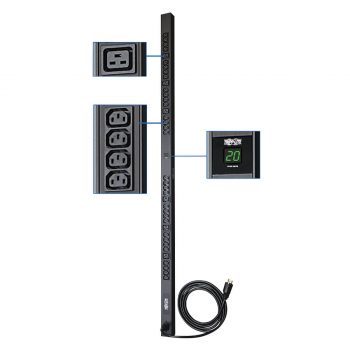 Tripp Lite 3.2-3.8kW Single-Phase Metered PDU, 200-240V Outlets (6-C19 & 32-C13 ) C20/L6-20P Cable 10ft Cord, 0U Vertical