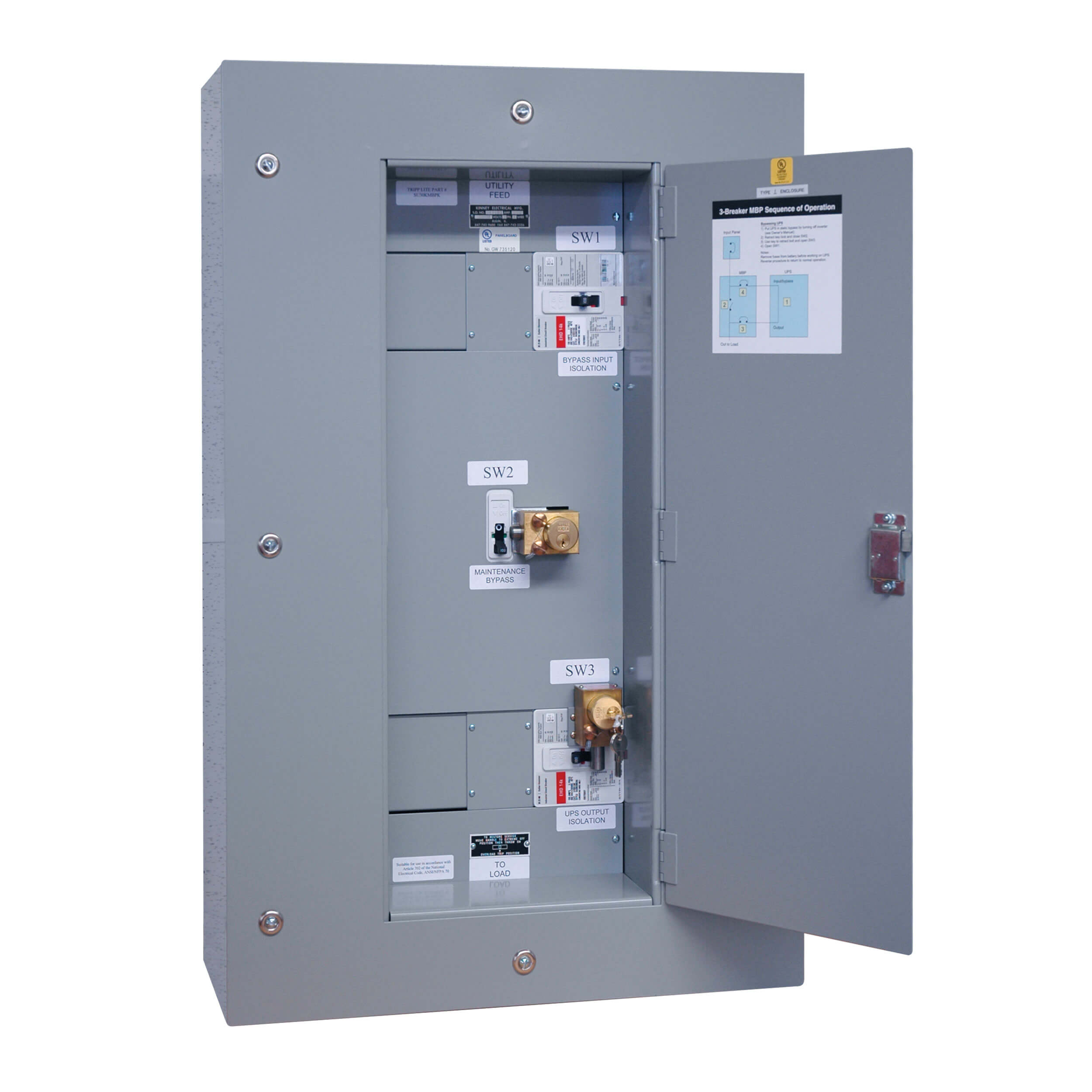 Tripp Lite 3 Breaker Maintenance Bypass Panel for SVT30KX, SVX30_, S3M30KX, SU40KX