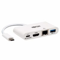 Tripp Lite USB-C Multiport Adapter, 4K HDMI, USB-A Port, Gbe and PD Charging, HDCP, White